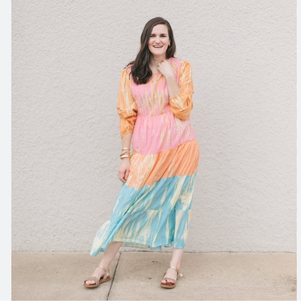 Anthropologie Pink, Yellow & Light Blue Tiered Maxi Dress - Picture 14 of 14